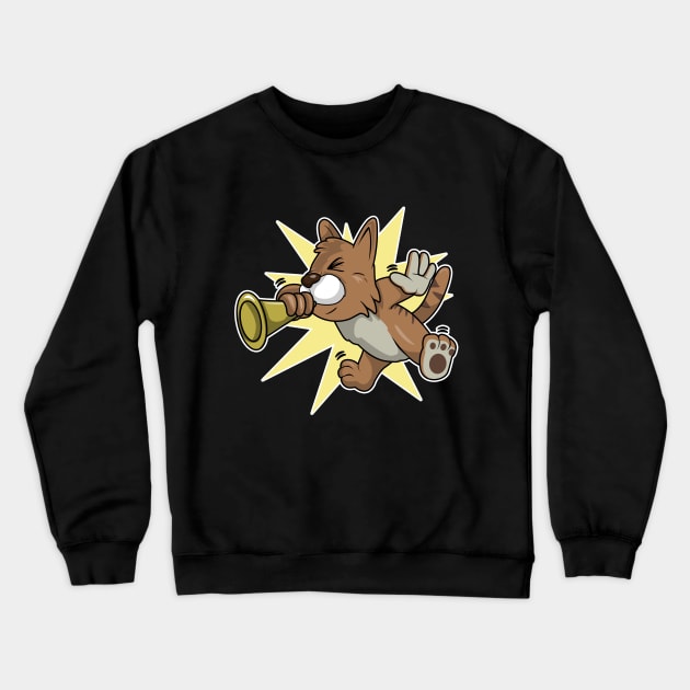 Funny cat is playing a trumpet Crewneck Sweatshirt by Markus Schnabel